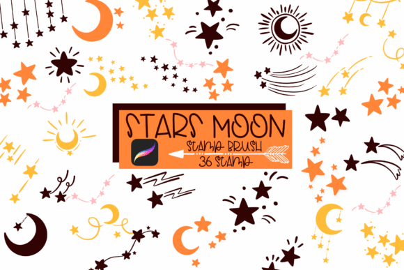 Download Stars &amp; Moon Procreate Stamp Brush - Moon Collection