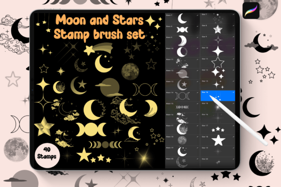 Download Moon and Stars Procreate Brush Stamps - Moon Collection