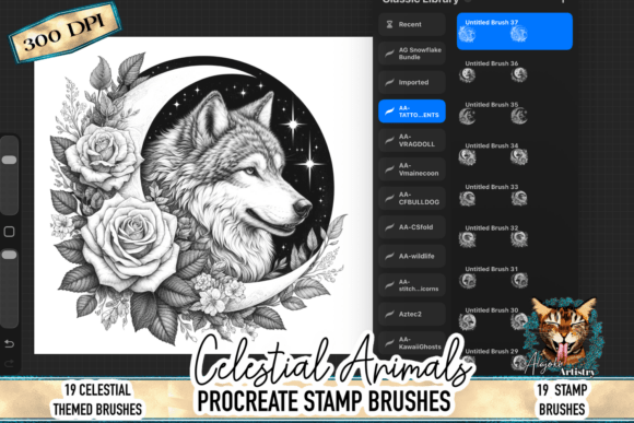 Download Celestial Wolf Procreate Stamp Brushes - Procreate stamp brushes Collection