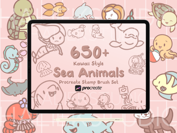Download 650+ Sea Animals Procreate Stamp Brushes - Procreate stamp brushes Collection