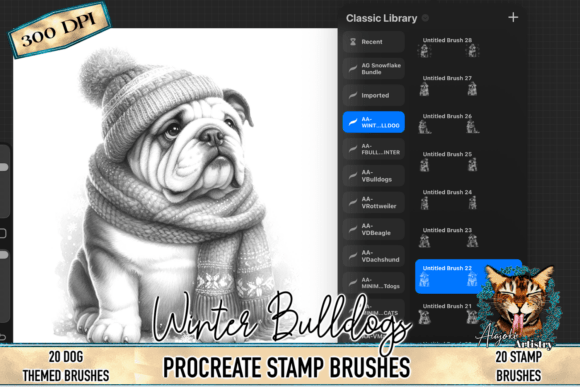 Download Winter Bulldog Procreate Stamp Brushes - Premium Resources